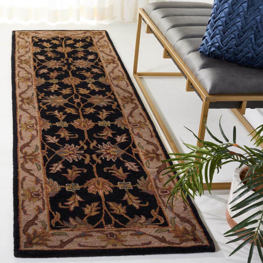 Hand-Tufted Black and Beige Wool Runner Rug, 2'3" x 10'