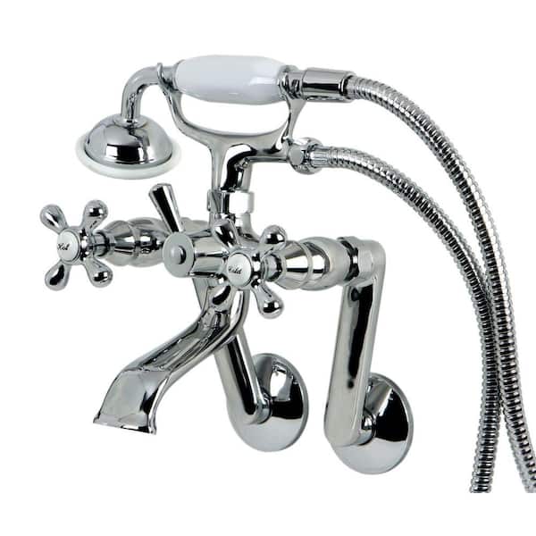 Kingston Brass Victorian 3-Handle Tub Wall Claw Foot Tub Faucet with Hand shower in Chrome