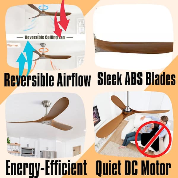 Modern Series 60 in. Outdoor Brown Ceiling Fan Low Profile 3-Blade with Smart APP Control,Remote Included,Downrod Mount