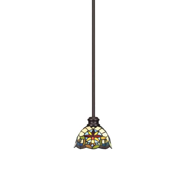 Unbranded Albany 60-Watt 1-Light Espresso Shaded Pendant Light with Earth Star Art Glass Shade, No Bulbs Included