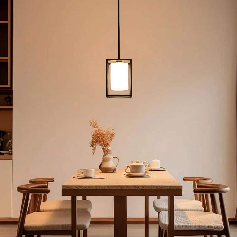 2-Pack 1-Light Black Farmhouse Cage Pendant Light with White Fabric Shade Chandelier for Kitchen Island price history on PriceWatchPro
