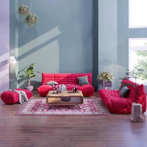 3-Piece Bean Bag Teddy Velvet Top Thick Seat Living Room Lazy Sofa in Red (2 Seater + 3 Seater + 4 Seater )
