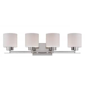 Parallel 29 in. 4-Light Polished Nickel Vanity Light with Etched Opal Glass Shade