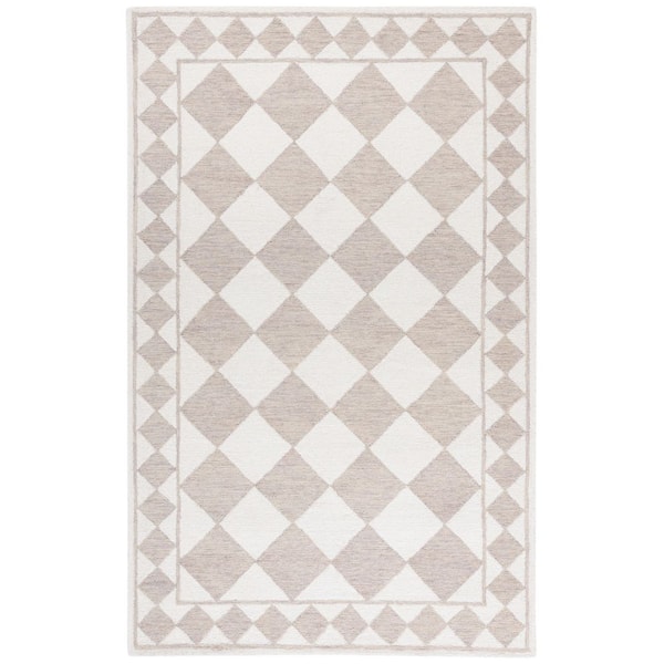 Ebony 9 ft. x 12 ft. Light Brown/Ivory Border Diamond Area Rug