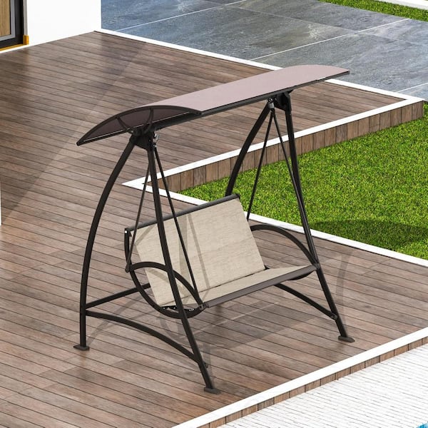 AUTMOON 2-Person Metal Luxury Outdoor Patio Swing Chair, Canopy Adjustable