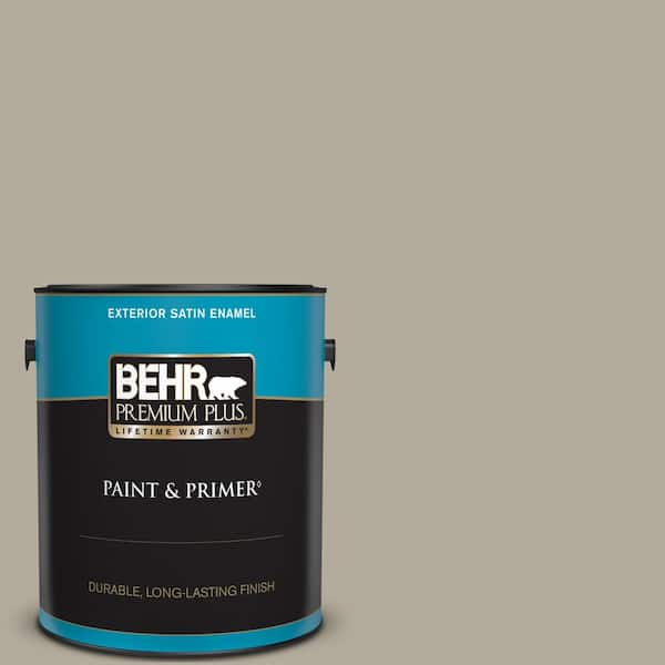 BEHR PREMIUM PLUS 1 gal. #PPF-33 Terrace Taupe Satin Enamel Exterior Paint & Primer