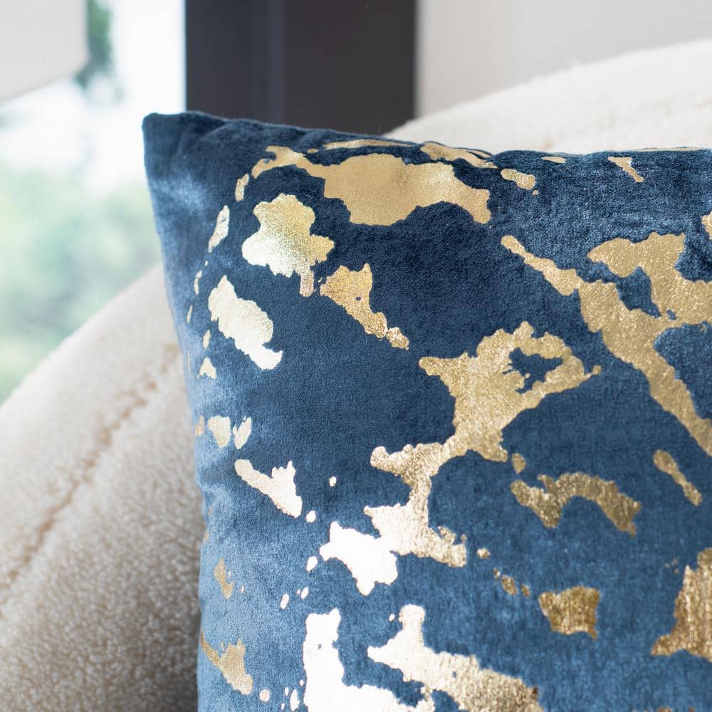 Teal and Gold Abstract Sunburst Square Throw Pillow
