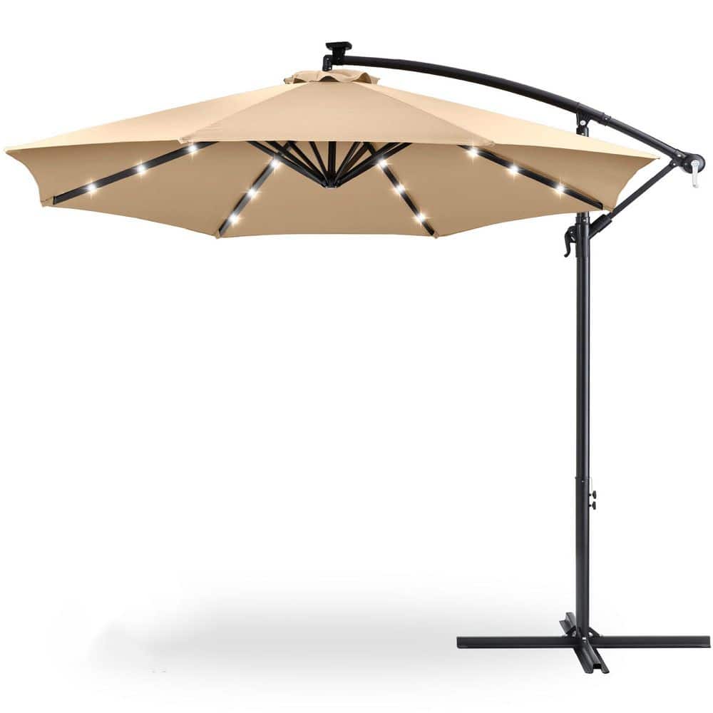 10 ft. Steel Cantilever Solar Patio Umbrella in Sand