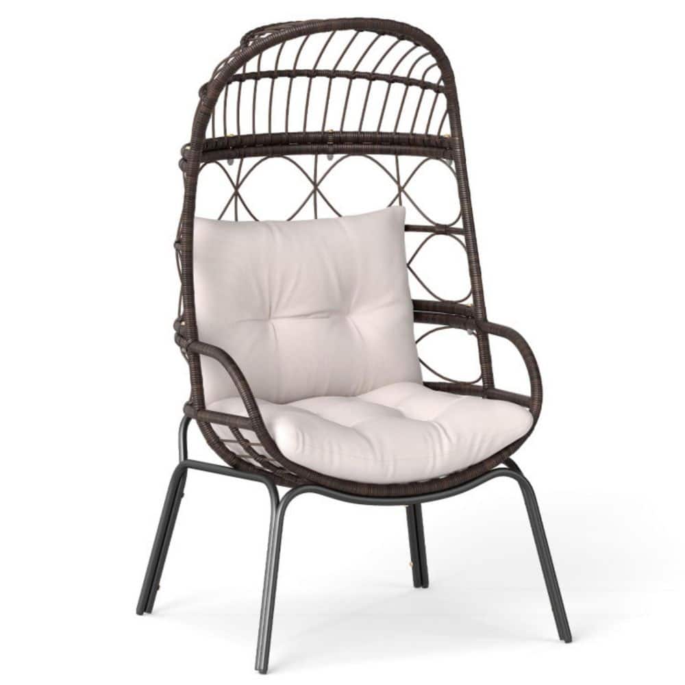 Brown Wicker Outdoor Egg Style Lounge Chair with Beige Seat and Back Cushions price history on PriceWatchPro