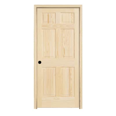 24 in. x 80 in. 6 Panel Pine Unfinished Right-Hand Solid Wood Single Prehung Interior Door