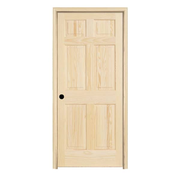 JELD-WEN 24 in. x 80 in. 6 Panel Pine Unfinished Right-Hand Solid Wood Single Prehung Interior Door