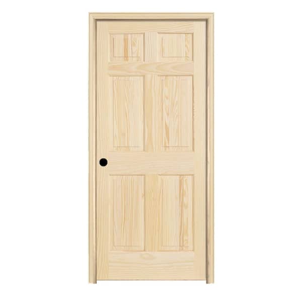 JELD-WEN 32 in. x 80 in. 6 Panel Pine Unfinished Right-Hand Solid Wood Single Prehung Interior Door w/Split Jamb