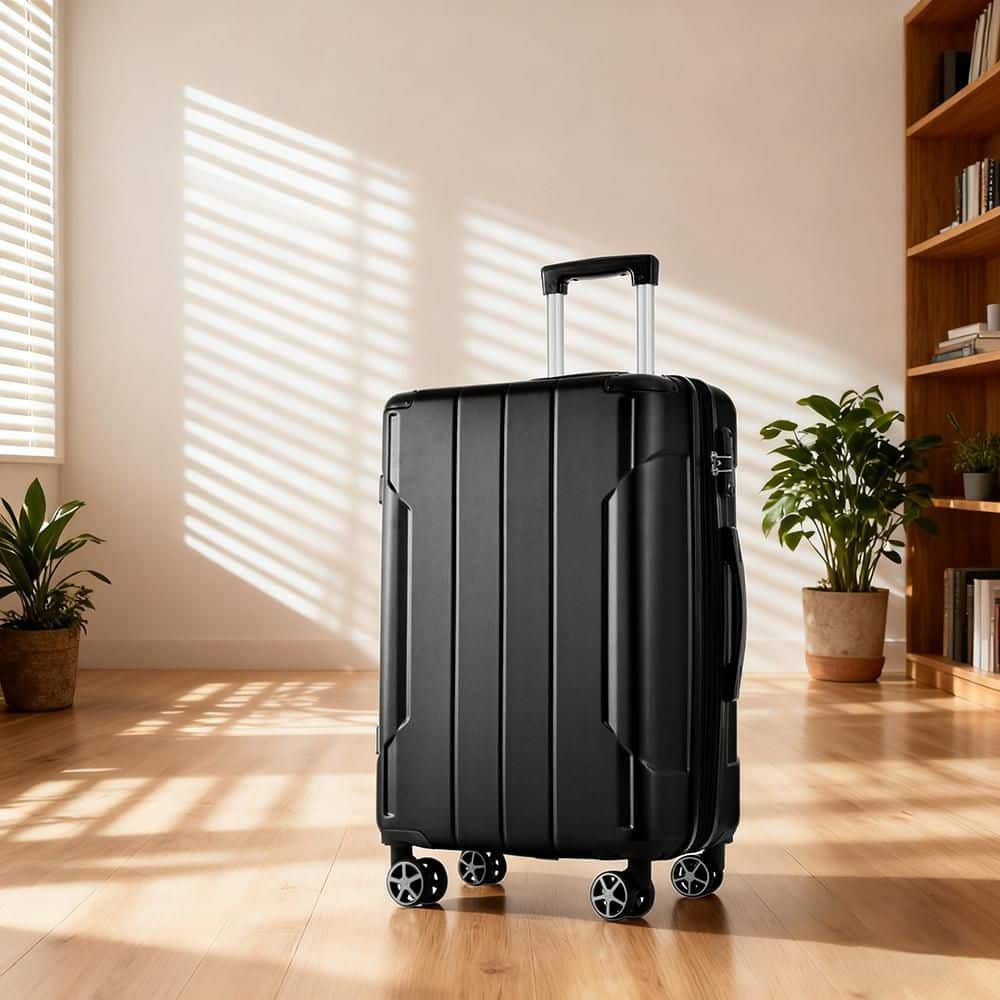 25.8" Black ABS Hardside Luggage Double Spinner Suitcase with 3-Digit TSA Lock, 3-Step Telescoping Handle