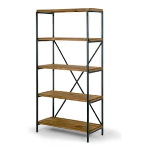 67.125 in. Brown/Black Metal 5-shelf Etagere Bookcase with Open Back