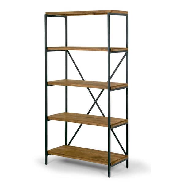 Glamour Home 67.125 in. Brown/Black Metal 5-shelf Etagere Bookcase with Open Back