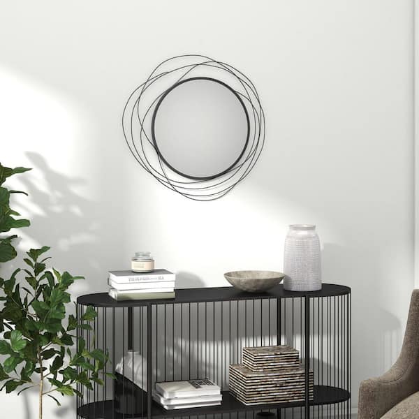 Black 25.60 in. W x 25.60 in. H Modern Round Metal Framed Wall Mirror