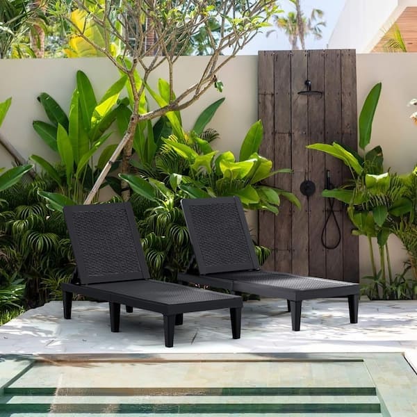 Tozey Black Resin Outdoor Chaise Lounge Set of 2 Waterproof