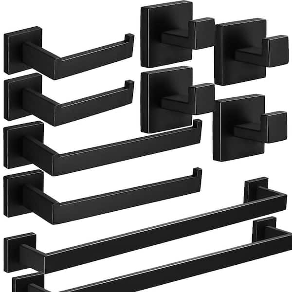 10-Piece Bath Hardware Set with Towel Bar Toilet Paper Holder Towel Hook in Matte Black