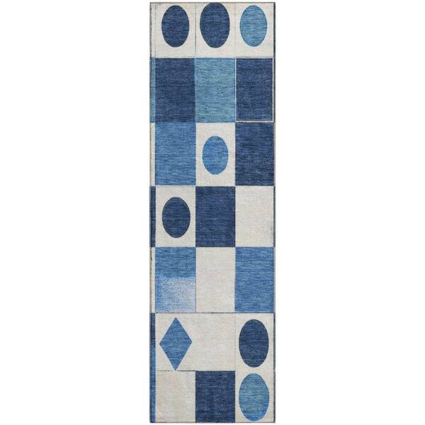 Mayfield Premium Machine Washable Abstract AMF2181 Blue 2 ft. x 7 ft. Runner Rug