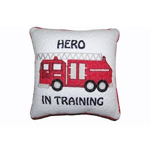 Patriotic Hero in Training Firetruck Red White EmbroideredCottonSquare 16 in. x 16 in. x 3 in.DecorThrowPillow(Set of 1)