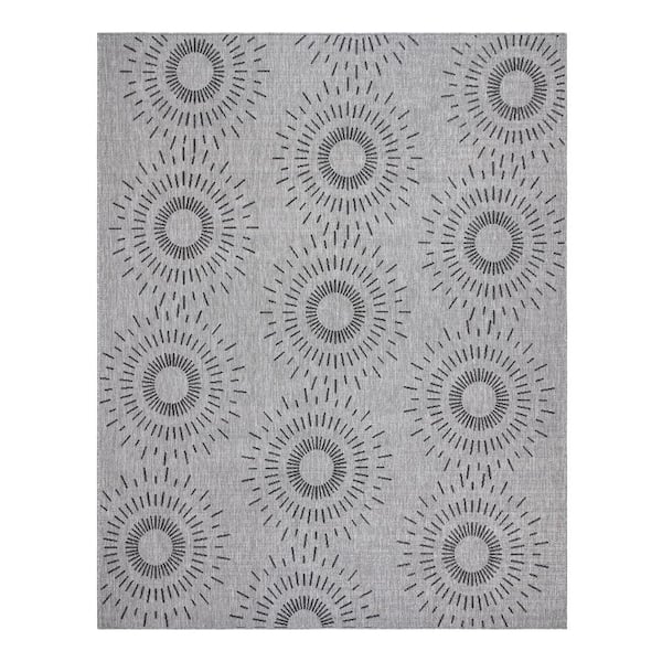 Paseo Tiaret Gray 9 ft. x 13 ft. Geometric Indoor/Outdoor Area Rug