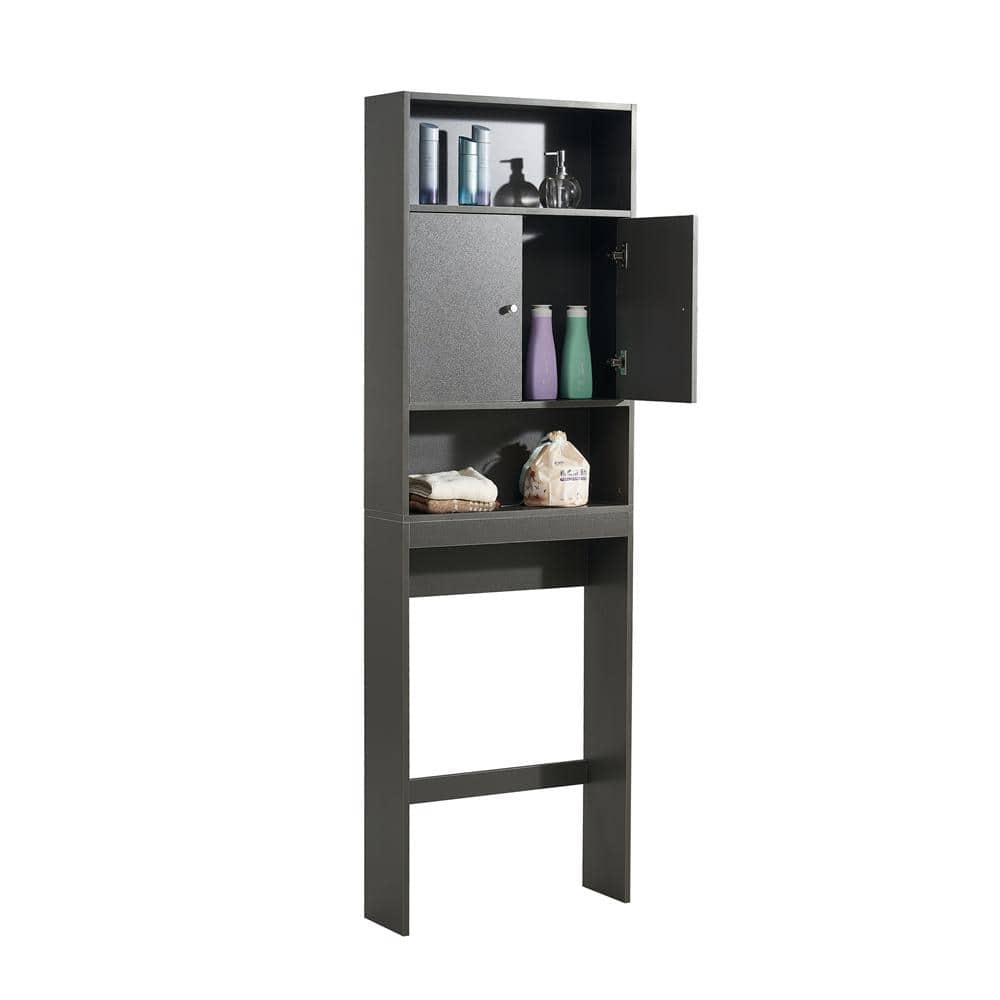 25 in. W x 77 in. H x 7.9 in. D Gray MDF Bathroom Over-The-Toilet Storage w