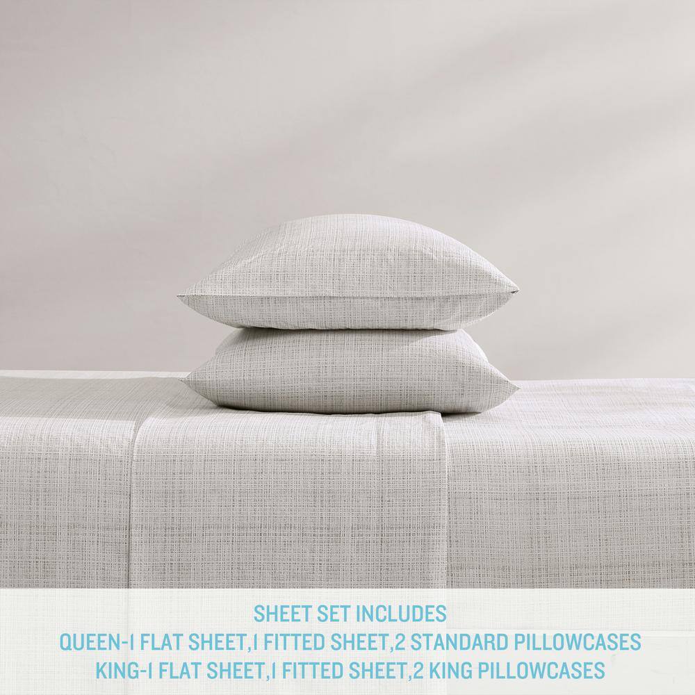 Gray Geometric Cotton Percale Queen Sheet Set