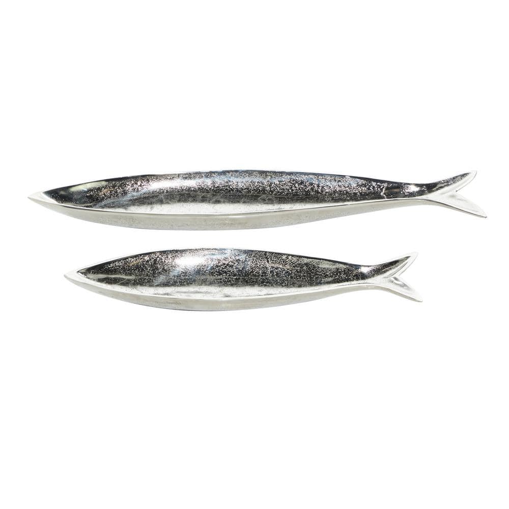 Silver Polished Aluminum Fish Shaped Oval Tray Set