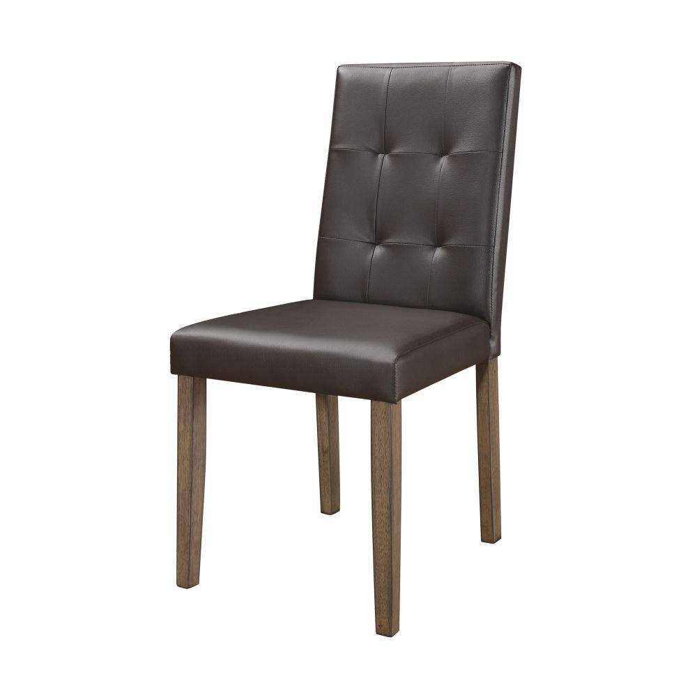 Espresso High-Back Tufted Side Chair in Faux Leather