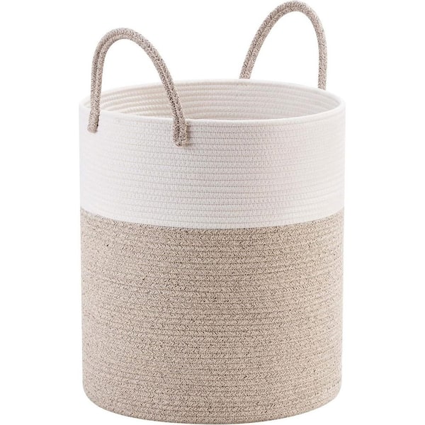 Unbranded Brown 16 in. x 18 in. Cotton Decorative Basket Set of 1 with Handles