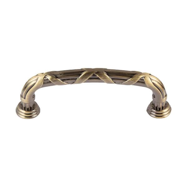 5-Pack Riga 3.75 in. (96mm) Modern Decorative Antique Brass Cabinet Pull Handle