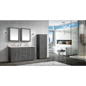 Austen 61 in. W x 22 in. D Bath Vanity in Gray with Gold Trim with Quartz Vanity Top in White with Basins
