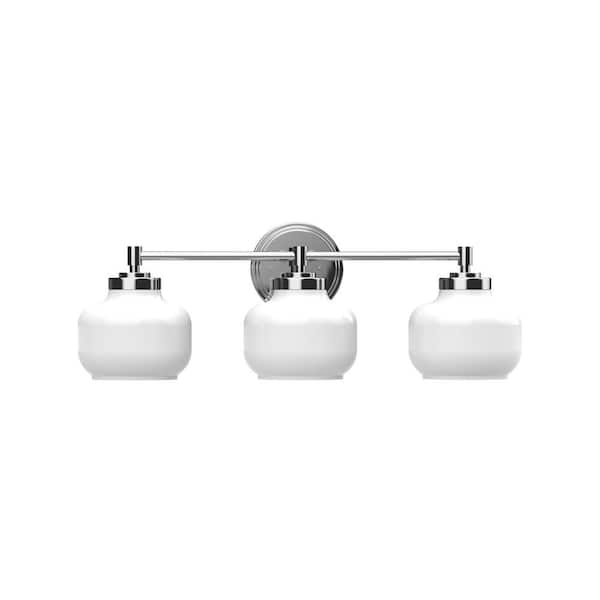 Breslyn 24 in. 3-Light Chrome Updated Traditional Bathroom Vanity Light with Opal Glass