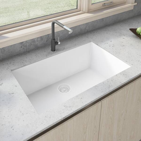 Ruvati 30 In X 18 In Single Bowl Undermount Granite Composite Kitchen Sink In Arctic White Rvg2030wh The Home Depot