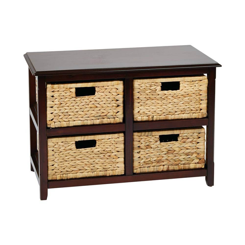 Espresso Finish 2-Tier Storage Tower with Natural Sea Grass Baskets
