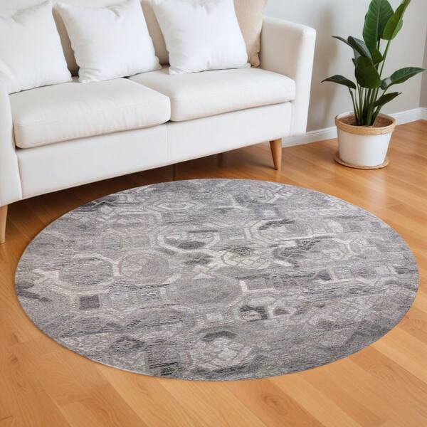 HomeRoots 10 ft. Round Gray and Ivory Abstract Area Rug 2000512055 