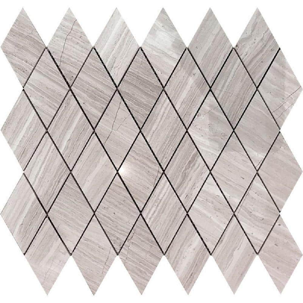 Wooden Beige and Gray Diamond Polished Marble Mosaic Tile