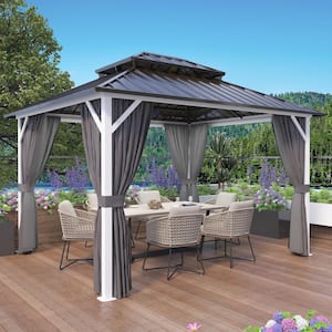 12 ft. x 10 ft. Outdoor Aluminum Frame Hardtop Gazebo with Galvanized and Powder Coated Steel Double Roof