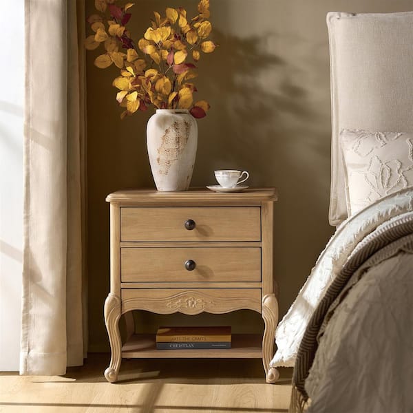 JAYDEN CREATION Nancy Natural 18.25 in. W Traditional 3-Drawer Nightstand with Solid Wood Legs and Built-in Power Outlet