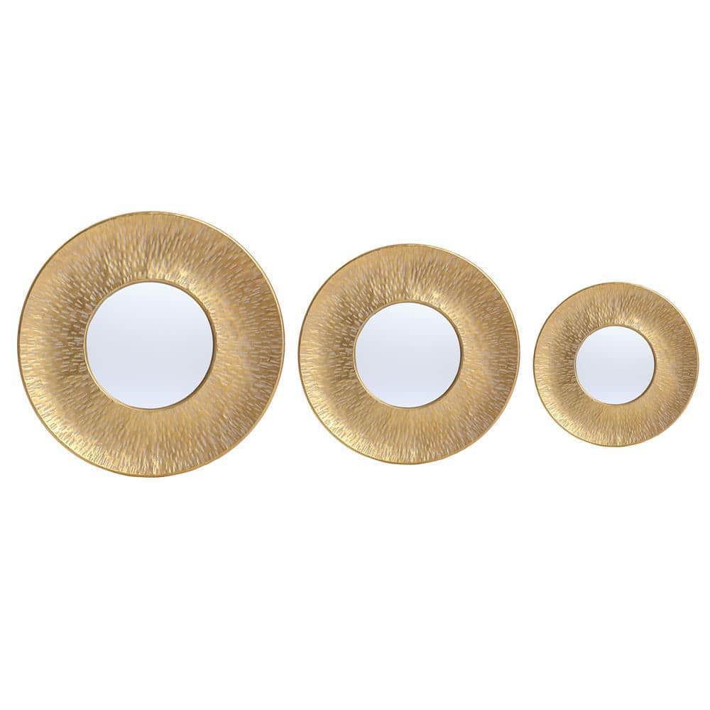 Gold Sunburst 3-Piece Round Wall Mirror Set
