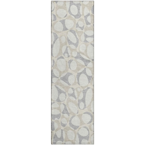 Mayfield Premium Machine Washable Abstract AMF2536 Ivory 2 ft. x 7 ft. Runner Rug