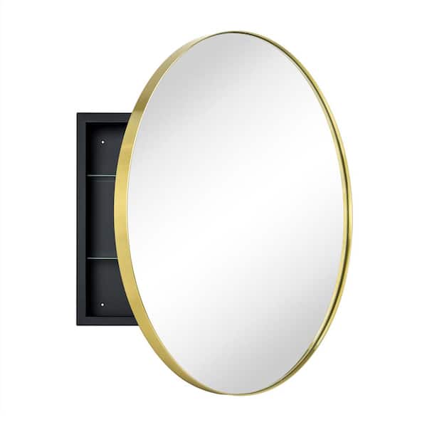 Myriel 24 in. W x 24 in. H Surface Mount Round Metal Framed Bathroom Medicine Cabinet with Mirror in Brushed Gold