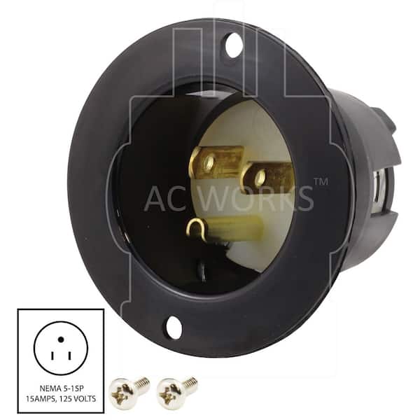 AC WORKS 15A 125 Volt NEMA 5-15P Flanged Power Input Inlet
