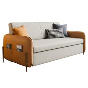 67 in. Width Brown and White Faux leather Queen Size Sofa Bed