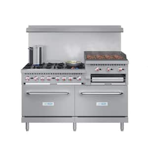 60 in. 6 Burner Commercial Double Oven Gas Range with 24 in. Griddle and Broiler in Stainless Steel