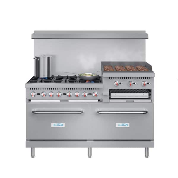 Koolmore 60 in. 6 Burner Commercial Double Oven Gas Range with 24 in. Griddle and Broiler in Stainless Steel