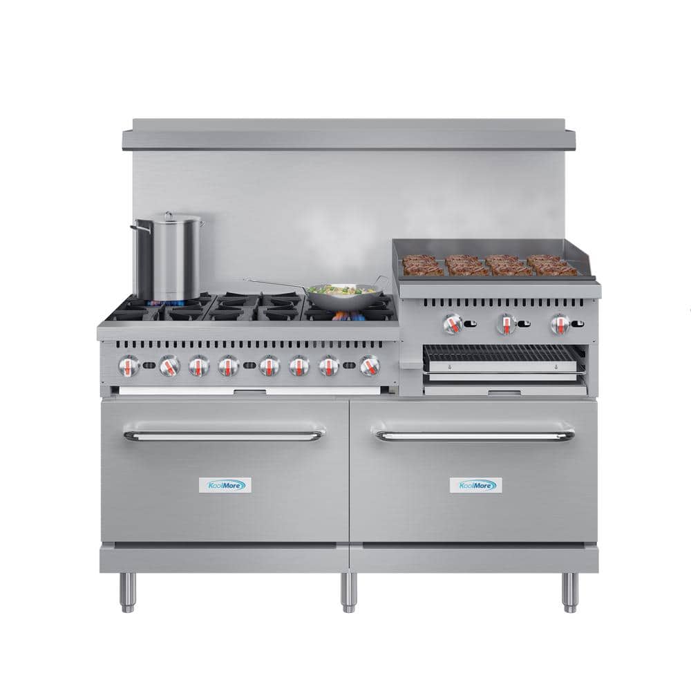 60 in. 6 Burner Commercial Double Oven Gas Range with 24 in. Griddle and Broiler in Stainless Steel