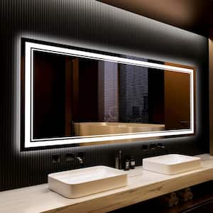 84 in. W x 32 in. H Large Rectangular Frameless Anti-Fog Wall-Mounted LED Bathroom Vanity Mirror