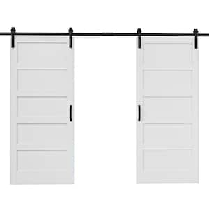 72 in. x 84 in. Paneled 5-Lites White MDF with PVC Finished Sliding Barn Door Slab with Hardware Kit and Soft Close