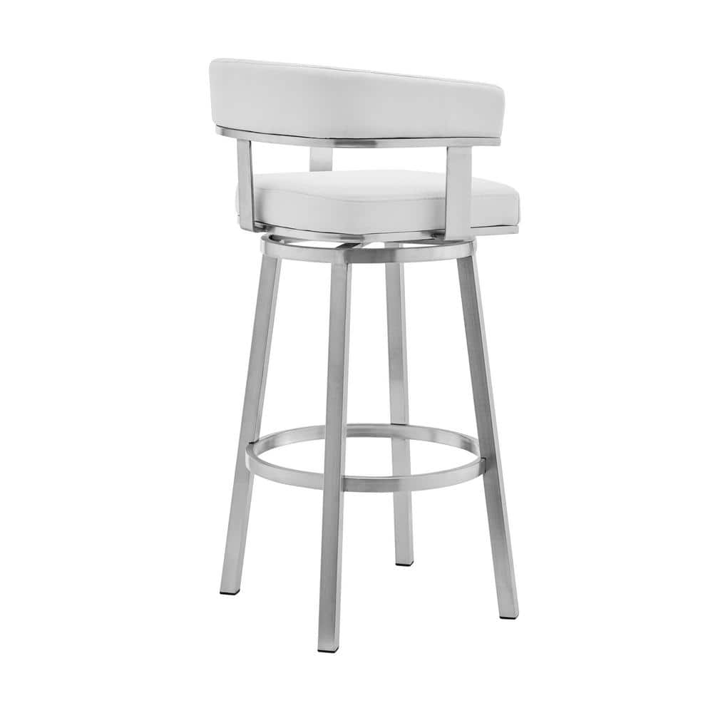 Contemporary 30" White Faux Leather Metal Swivel Bar Stool